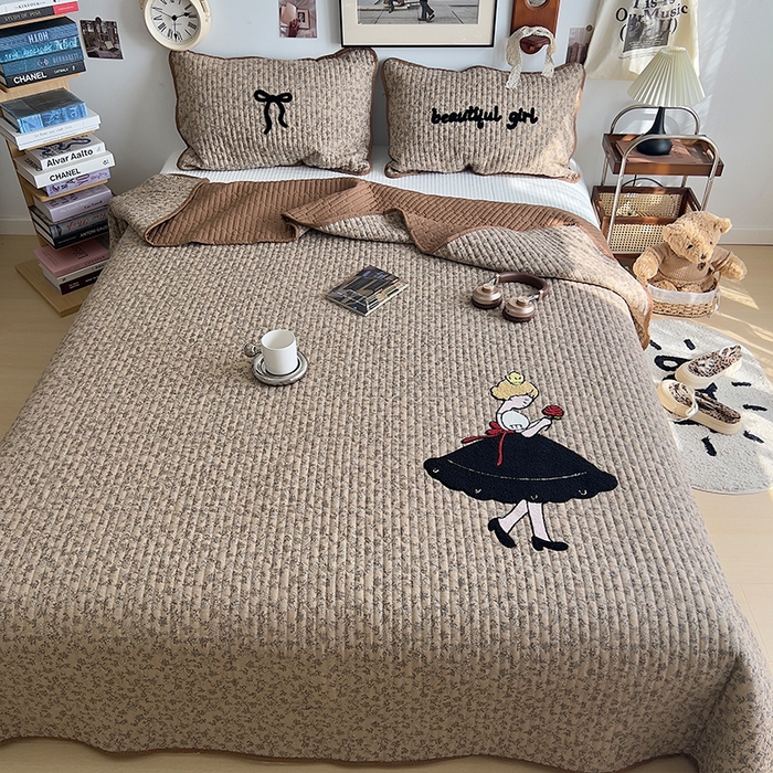 91家纺网 家纺一手货源 找家纺 原素 2026新品直播热款床盖多功能四季通用夹棉A类床盖三件套 床盖-丽莎公主