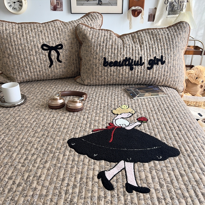 91家纺网 家纺一手货源 找家纺 原素 2026新品直播热款床盖多功能四季通用夹棉A类床盖三件套 床盖-丽莎公主