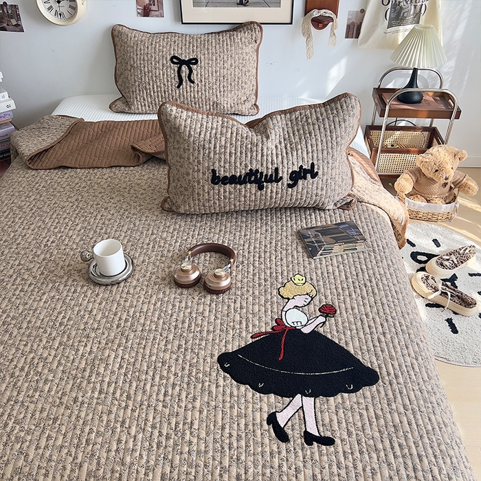 91家纺网 家纺一手货源 找家纺 原素 2026新品直播热款床盖多功能四季通用夹棉A类床盖三件套 床盖-丽莎公主