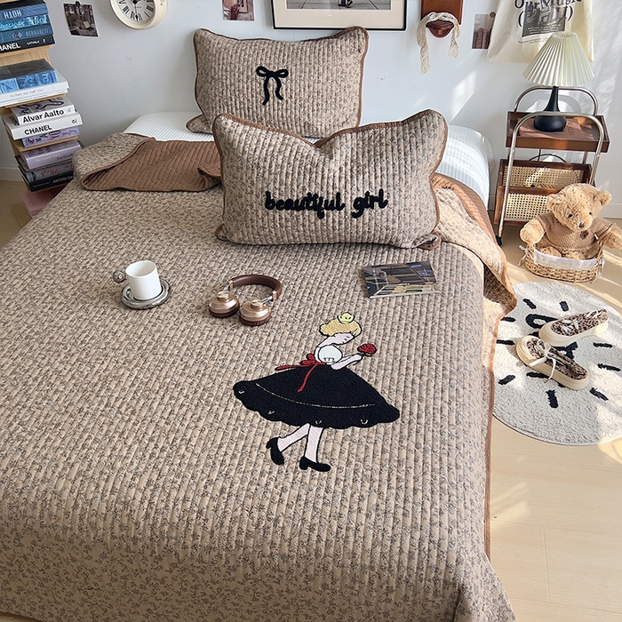 91家纺网 家纺一手货源 找家纺 原素 2026新品直播热款床盖多功能四季通用夹棉A类床盖三件套 床盖-丽莎公主