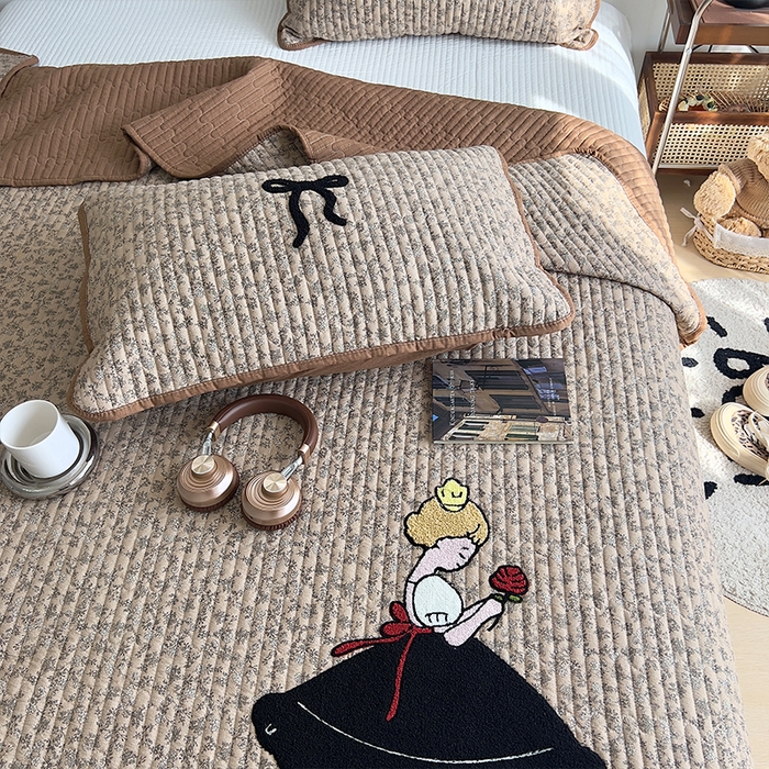 91家纺网 家纺一手货源 找家纺 原素 2026新品直播热款床盖多功能四季通用夹棉A类床盖三件套 床盖-丽莎公主