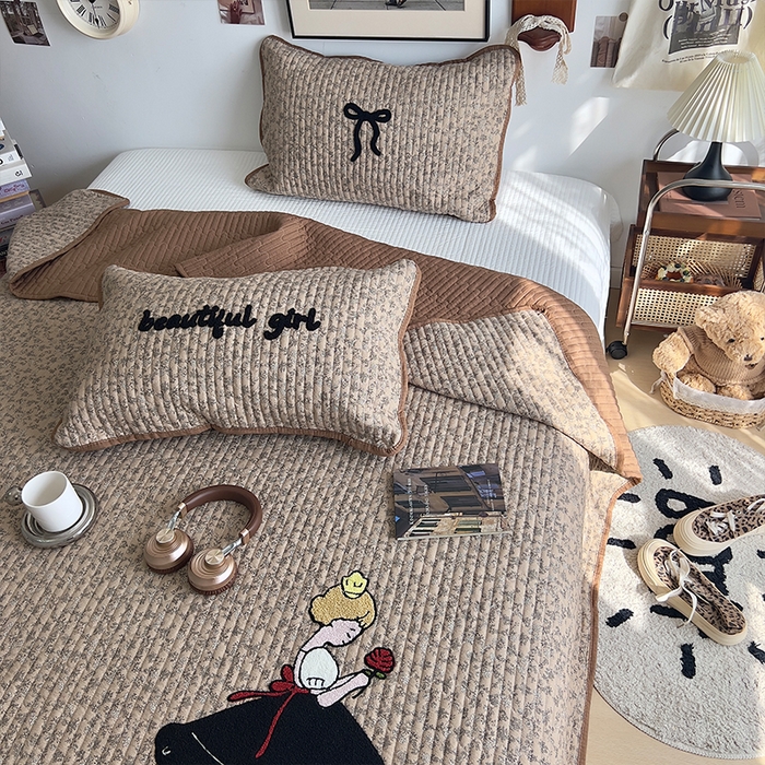 91家纺网 家纺一手货源 找家纺 原素 2026新品直播热款床盖多功能四季通用夹棉A类床盖三件套 床盖-丽莎公主