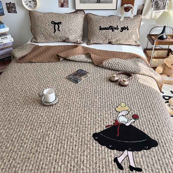 91家纺网 家纺一手货源 找家纺 原素 2026新品直播热款床盖多功能四季通用夹棉A类床盖三件套 床盖-丽莎公主