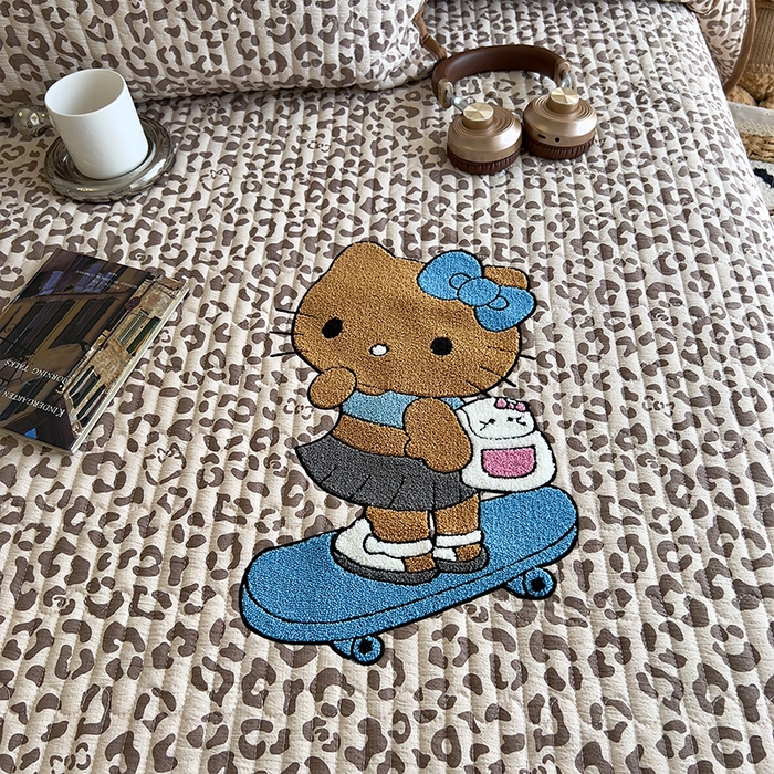 91家纺网 家纺一手货源 找家纺 原素 2026新品直播热款床盖多功能四季通用夹棉A类床盖三件套 床盖-滑板车蓝