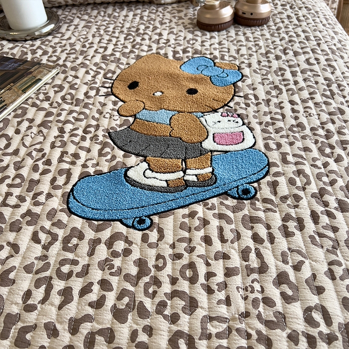 91家纺网 家纺一手货源 找家纺 原素 2026新品直播热款床盖多功能四季通用夹棉A类床盖三件套 床盖-滑板车蓝