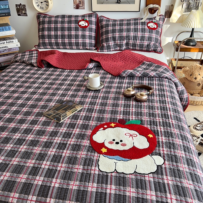 原素 2026新品直播热款床盖多功能四季通用夹棉A类床盖三件套 床盖-红苹果奶狗