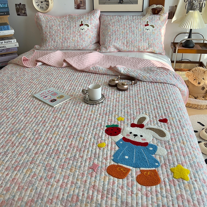 原素 2026新品直播热款床盖多功能四季通用夹棉A类床盖三件套 床盖-草莓兔几