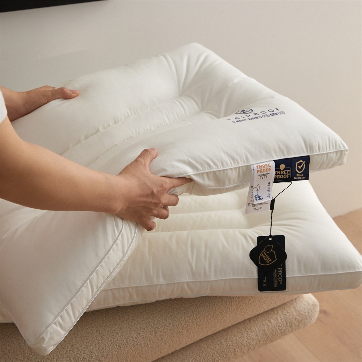 91家纺网 家纺一手货源 找家纺 头等舱 2025新款全棉A类三防酒店抗菌枕头枕芯 中枕