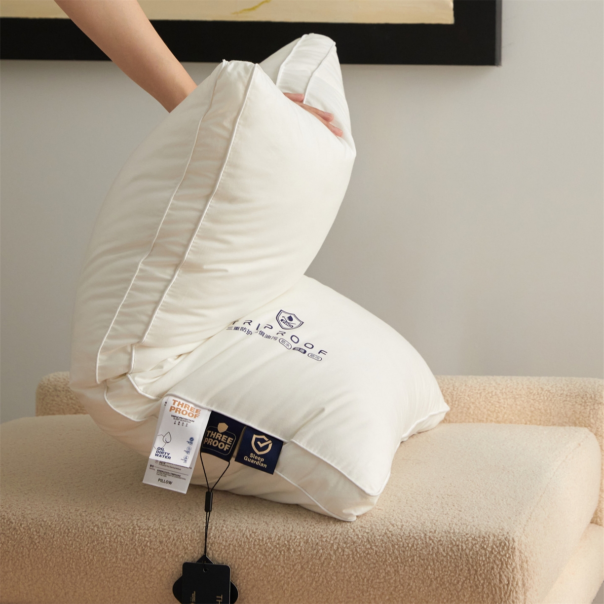 91家纺网 家纺一手货源 找家纺 头等舱 2025新款全棉A类三防酒店抗菌枕头枕芯 高枕