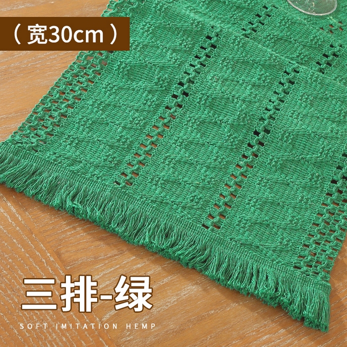 91家纺网 家纺一手货源 找家纺 南通大梧纺织 2025新款现代文艺复古麻餐垫 三排-绿