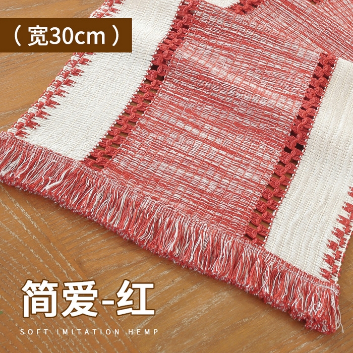 91家纺网 家纺一手货源 找家纺 南通大梧纺织 2025新款现代文艺复古麻餐垫 简爱-红