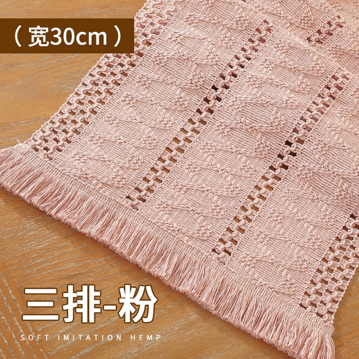 91家纺网 家纺一手货源 找家纺 南通大梧纺织 2025新款现代文艺复古麻餐垫 三排-粉