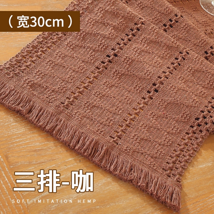 91家纺网 家纺一手货源 找家纺 南通大梧纺织 2025新款现代文艺复古麻餐垫 三排-咖