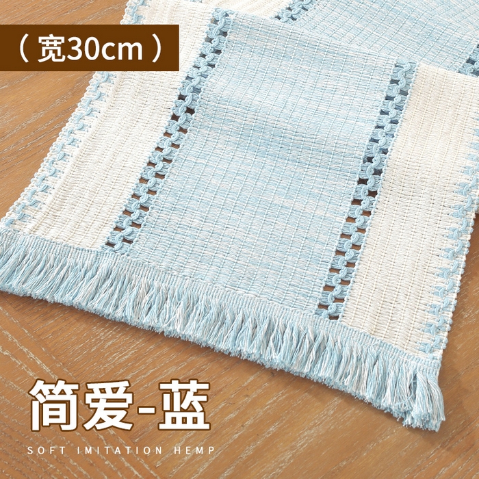 91家纺网 家纺一手货源 找家纺 南通大梧纺织 2025新款现代文艺复古麻餐垫 简爱-蓝