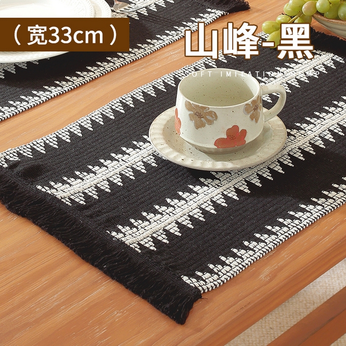 南通大梧纺织 2025新款现代文艺复古麻餐垫 山峰-黑
