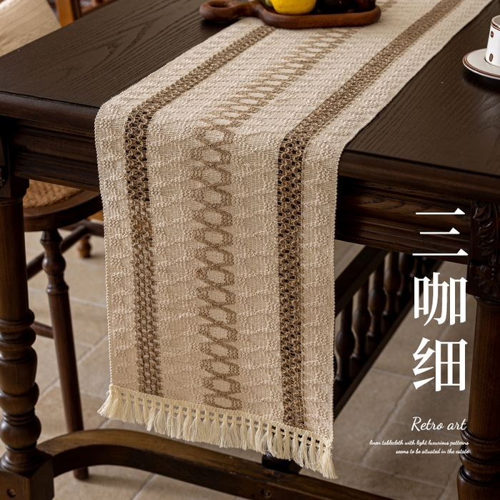 91家纺网 家纺一手货源 找家纺 （总）南通大梧纺织 2025新款复古风棉麻桌旗