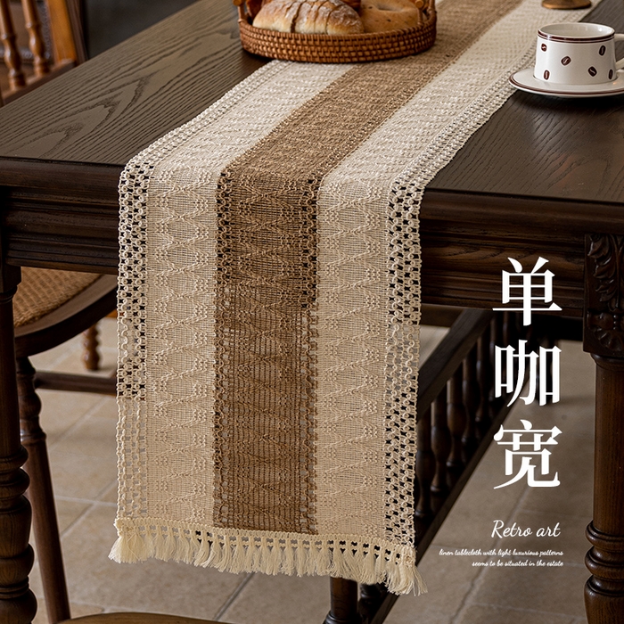 南通大梧纺织 2025新款复古风棉麻桌旗 单咖宽 30*50cm