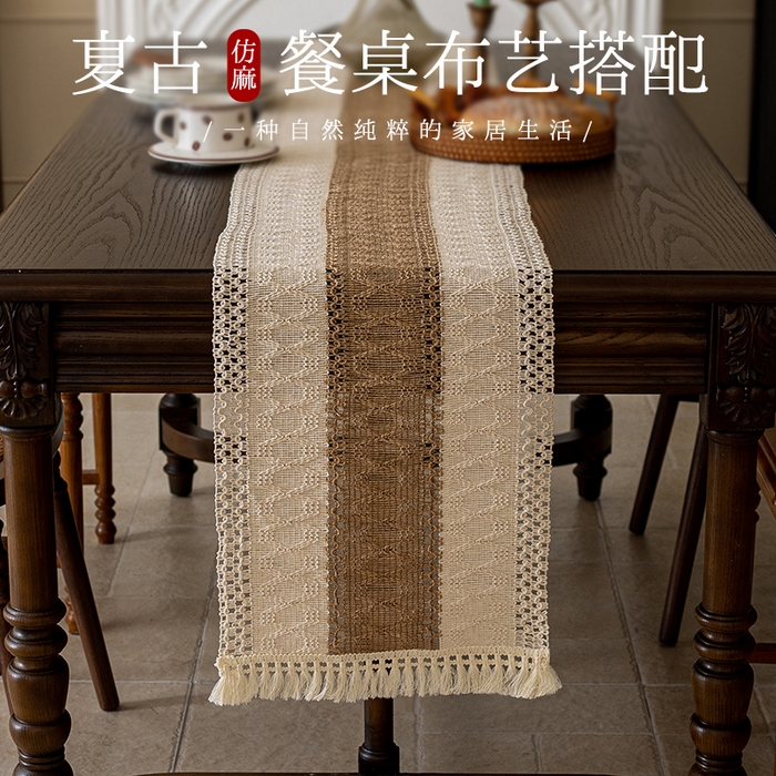 91家纺网 家纺一手货源 找家纺 南通大梧纺织 2025新款复古风棉麻桌旗 单咖宽 30*160cm
