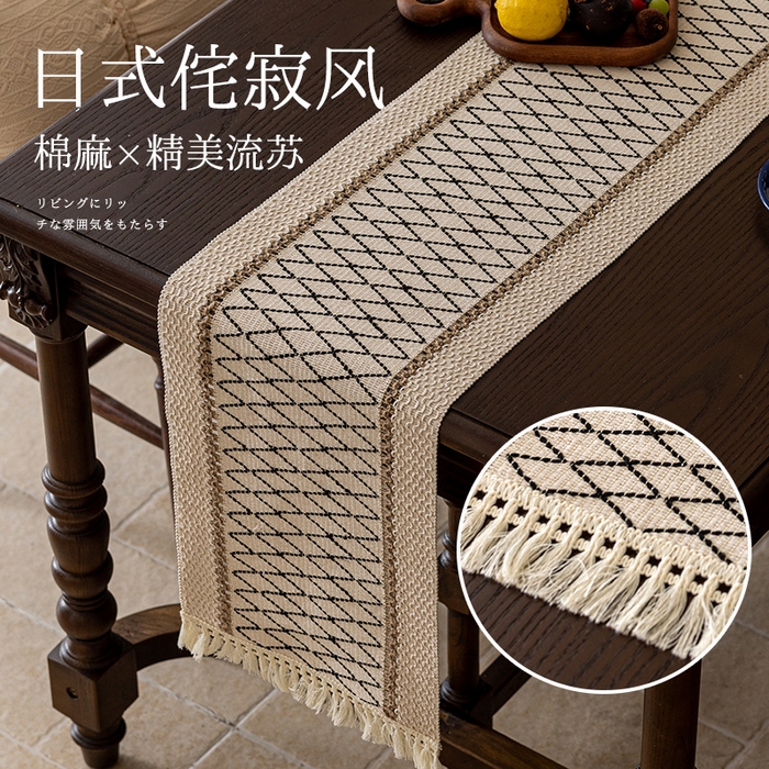 91家纺网 家纺一手货源 找家纺 （总）南通大梧纺织 2025新款复古风棉麻网格桌旗