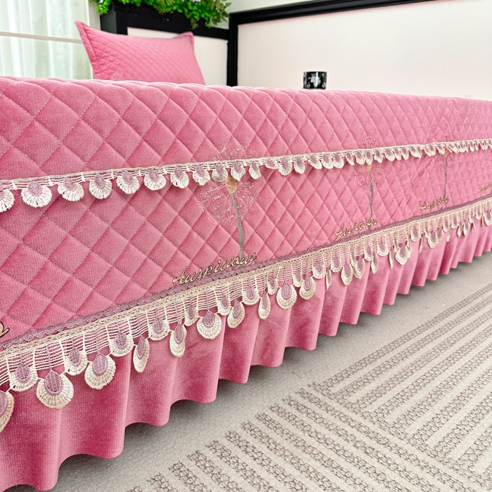 91家纺网 家纺一手货源 找家纺 手艺人家纺 2025新款绗缝绣花HLK02-03炕床盖 HLK02粉