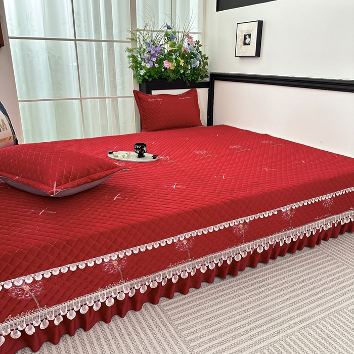 91家纺网 家纺一手货源 找家纺 手艺人家纺 2025新款绗缝绣花HLK02-03炕床盖 HLK02红