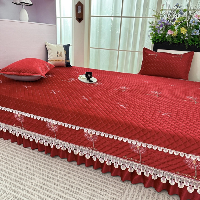 91家纺网 家纺一手货源 找家纺 手艺人家纺 2025新款绗缝绣花HLK02-03炕床盖 HLK02红