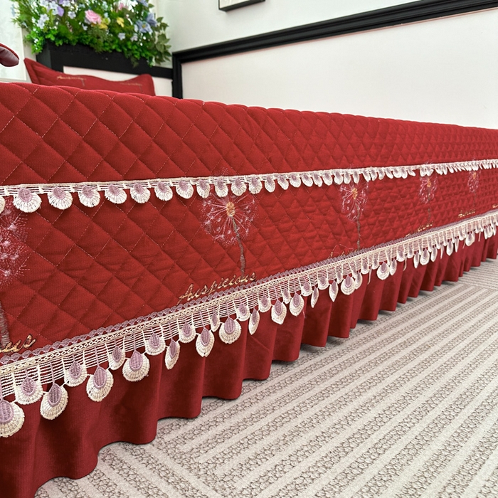 91家纺网 家纺一手货源 找家纺 手艺人家纺 2025新款绗缝绣花HLK02-03炕床盖 HLK02红