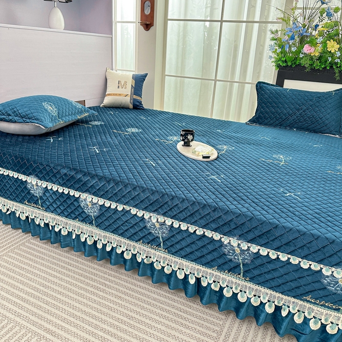 91家纺网 家纺一手货源 找家纺 手艺人家纺 2025新款绗缝绣花HLK02-03炕床盖 HLK02蓝