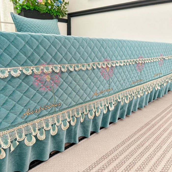 91家纺网 家纺一手货源 找家纺 手艺人家纺 2025新款绗缝绣花HLK02-03炕床盖 HLK02绿