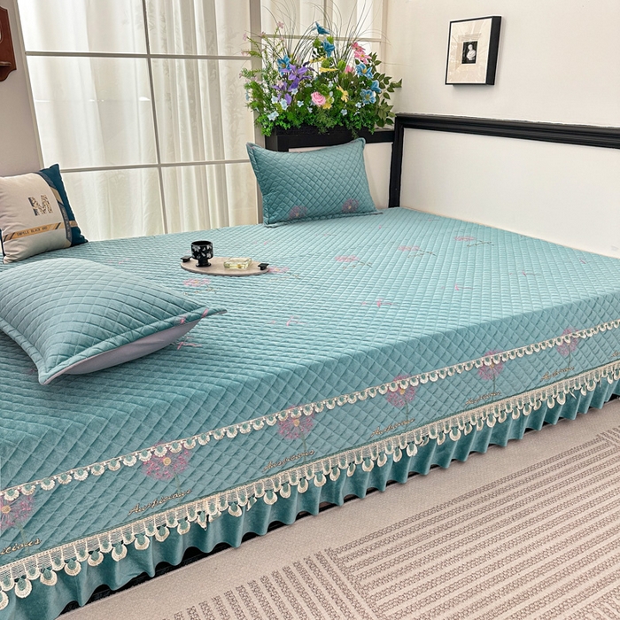 91家纺网 家纺一手货源 找家纺 手艺人家纺 2025新款绗缝绣花HLK02-03炕床盖 HLK02绿