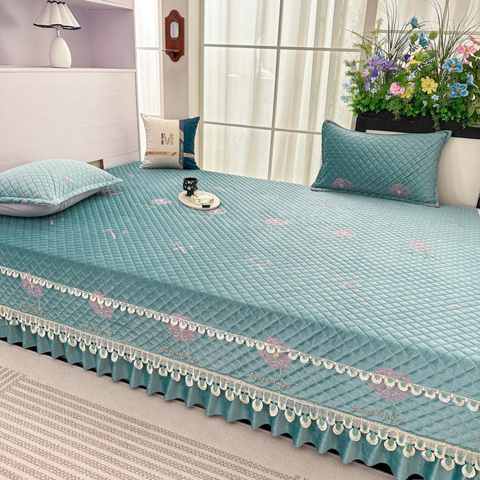 91家纺网 家纺一手货源 找家纺 手艺人家纺 2025新款绗缝绣花HLK02-03炕床盖 HLK02绿