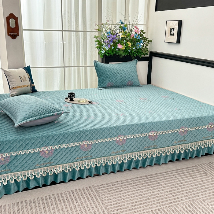 91家纺网 家纺一手货源 找家纺 手艺人家纺 2025新款绗缝绣花HLK02-03炕床盖 HLK02绿