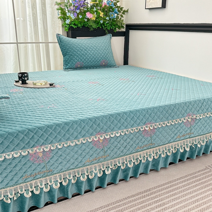 91家纺网 家纺一手货源 找家纺 手艺人家纺 2025新款绗缝绣花HLK02-03炕床盖 HLK02绿