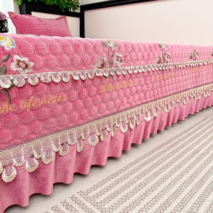 91家纺网 家纺一手货源 找家纺 手艺人家纺 2025新款绗缝绣花HLK02-03炕床盖 HLK03粉