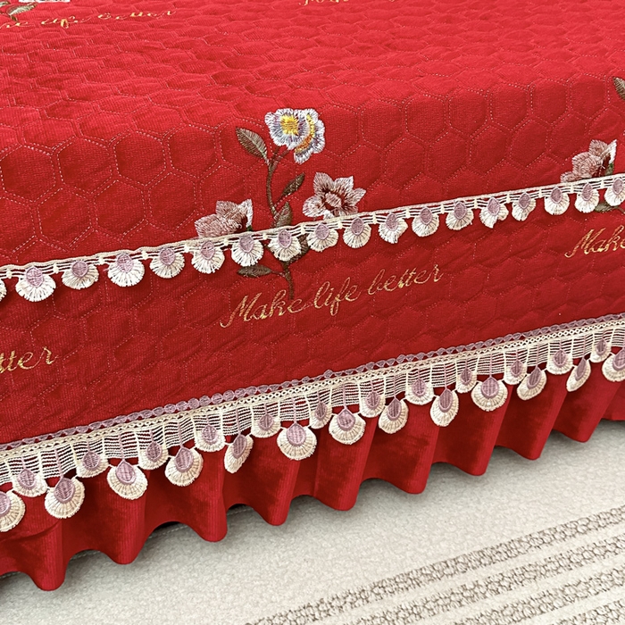 91家纺网 家纺一手货源 找家纺 手艺人家纺 2025新款绗缝绣花HLK02-03炕床盖 HLK03红