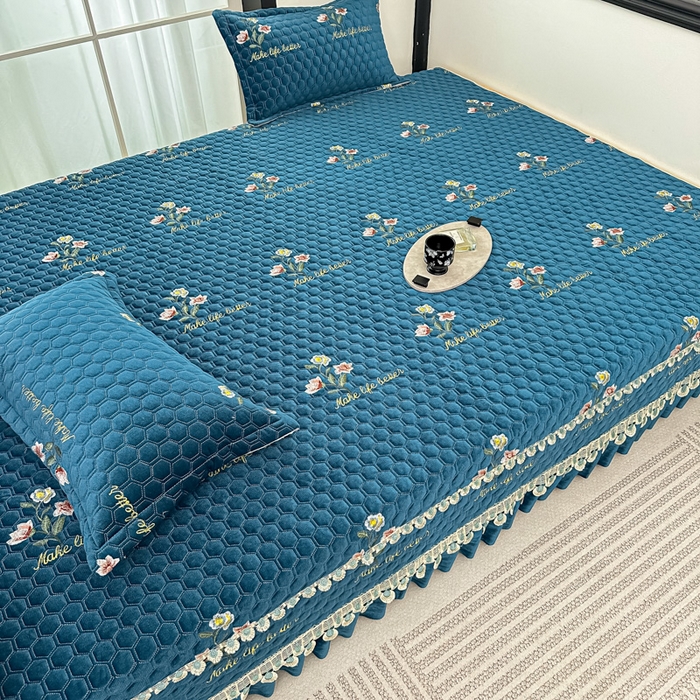 手艺人家纺 2025新款绗缝绣花HLK02-03炕床盖 HLK03蓝