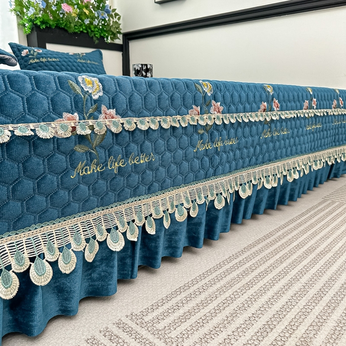 91家纺网 家纺一手货源 找家纺 手艺人家纺 2025新款绗缝绣花HLK02-03炕床盖 HLK03蓝