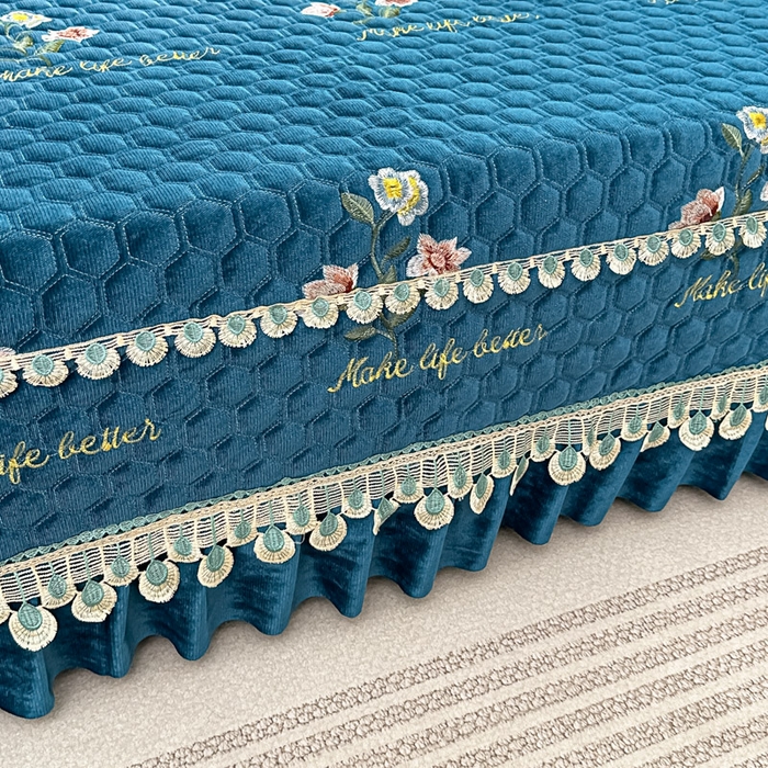 91家纺网 家纺一手货源 找家纺 手艺人家纺 2025新款绗缝绣花HLK02-03炕床盖 HLK03蓝