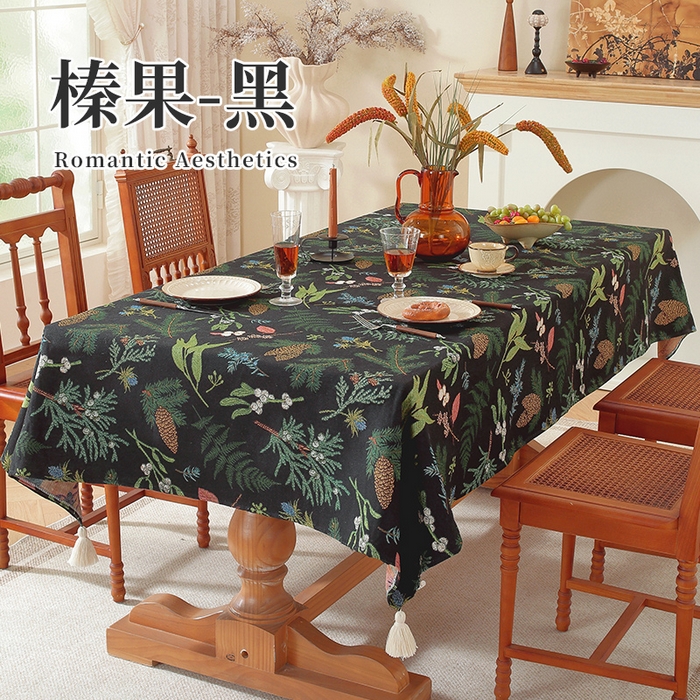 南通大梧纺织 2025新款美式秋日私语榛果桌布 榛果-黑 100*160cm
