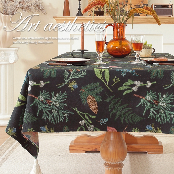 91家纺网 家纺一手货源 找家纺 南通大梧纺织 2025新款美式秋日私语榛果桌布 榛果-黑 140*200cm