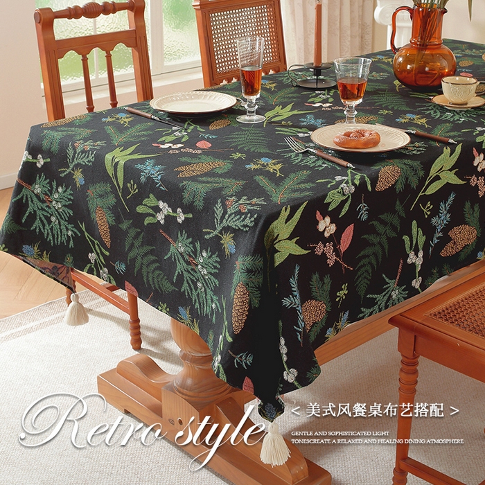 91家纺网 家纺一手货源 找家纺 南通大梧纺织 2025新款美式秋日私语榛果桌布 榛果-黑 140*180cm