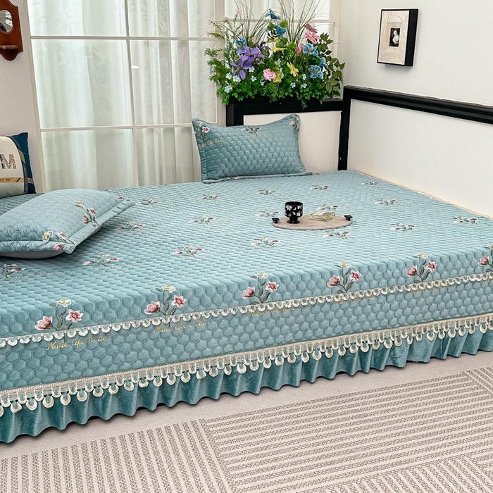 91家纺网 家纺一手货源 找家纺 手艺人家纺 2025新款绗缝绣花HLK02-03炕床盖 HLK03绿