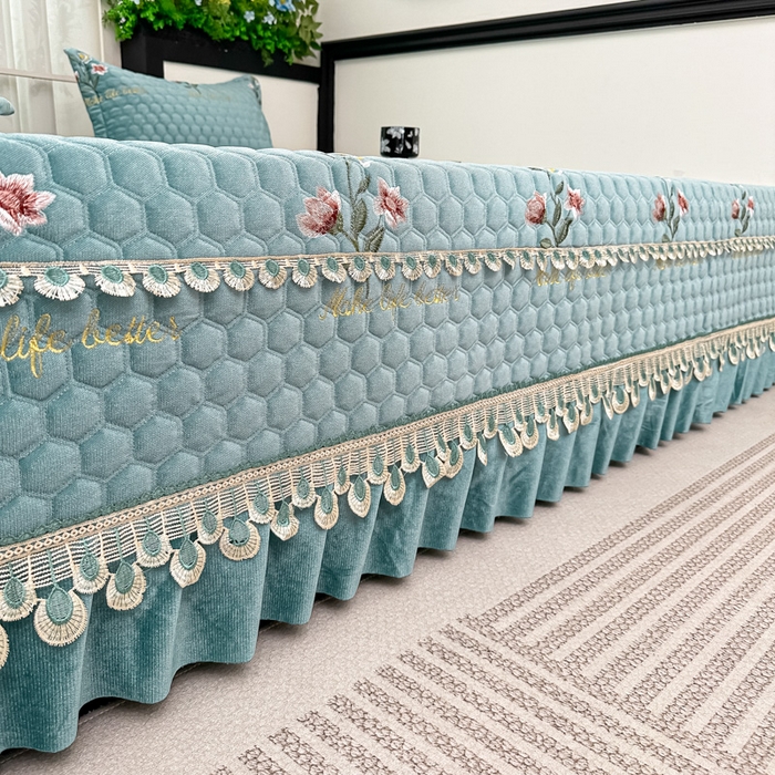 91家纺网 家纺一手货源 找家纺 手艺人家纺 2025新款绗缝绣花HLK02-03炕床盖 HLK03绿