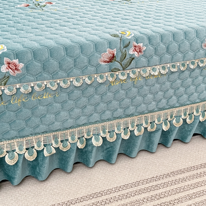 91家纺网 家纺一手货源 找家纺 手艺人家纺 2025新款绗缝绣花HLK02-03炕床盖 HLK03绿