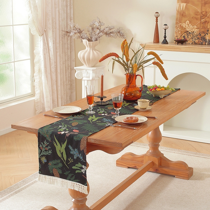 91家纺网 家纺一手货源 找家纺 （总）南通大梧纺织 2025新款美式秋日私语榛果编织边桌旗