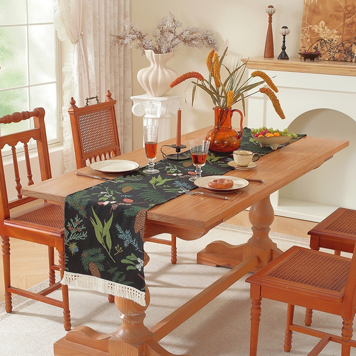 91家纺网 家纺一手货源 找家纺 （总）南通大梧纺织 2025新款美式秋日私语榛果编织边桌旗