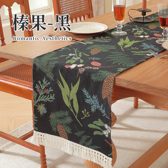 91家纺网 家纺一手货源 找家纺 （总）南通大梧纺织 2025新款美式秋日私语榛果编织边桌旗