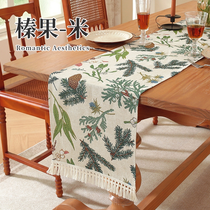 91家纺网 家纺一手货源 找家纺 （总）南通大梧纺织 2025新款美式秋日私语榛果编织边桌旗