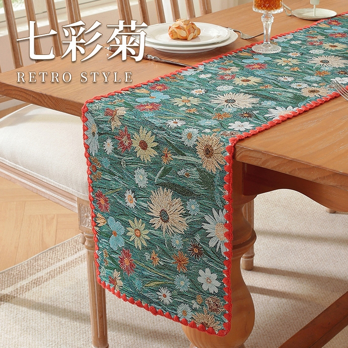 91家纺网 家纺一手货源 找家纺 （总）南通大梧纺织 2025新款美式复古田园金丝花朵桌旗