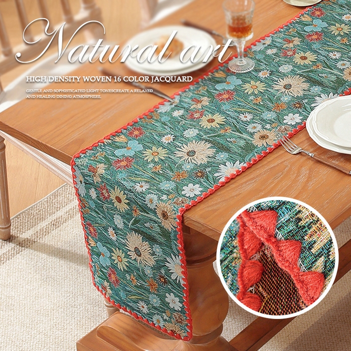 91家纺网 家纺一手货源 找家纺 （总）南通大梧纺织 2025新款美式复古田园金丝花朵桌旗